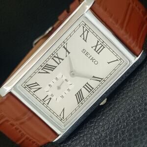 Vintage Style Seiko Quartz Mens Silver Watch & White accents W/ SubDial